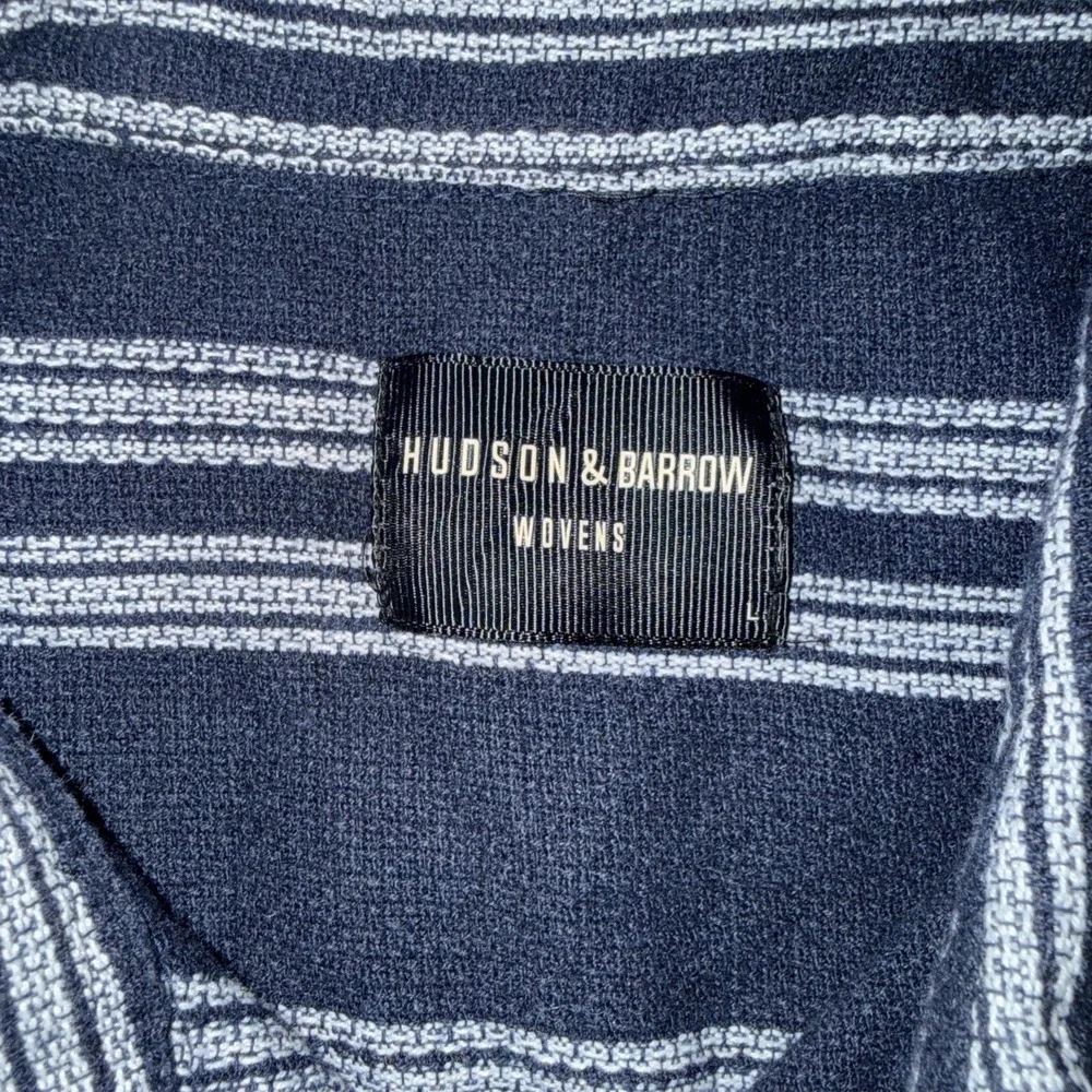 Hudson & Barrow Woven Button-Down Shirt Short Sleeve Men's Size L Navy Striped